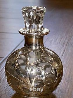 Antique ALVIN Sterling Silver Overlay Glass Perfume Bottle Marked 1000 FINE 3H