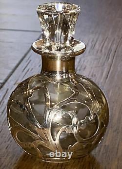 Antique ALVIN Sterling Silver Overlay Glass Perfume Bottle Marked 1000 FINE 3H