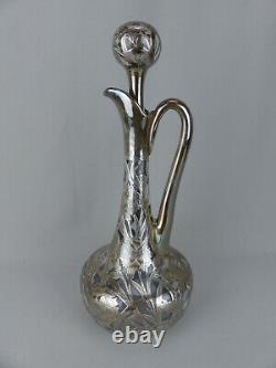 Antique Alvin Art Nouveau Sterling Silver Floral Overlay Decanter #3617 ca1900