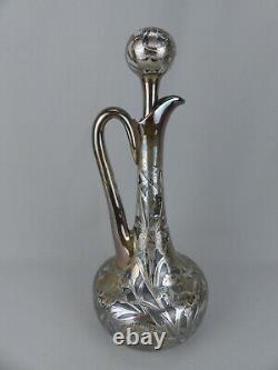 Antique Alvin Art Nouveau Sterling Silver Floral Overlay Decanter #3617 ca1900