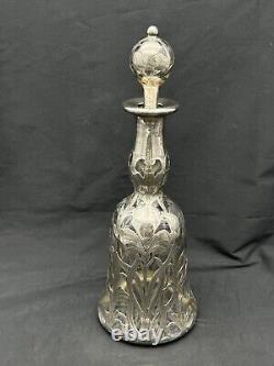 Antique Alvin Art Nouveau Sterling Silver Overlay Glass Decanter, 10.75 Tall