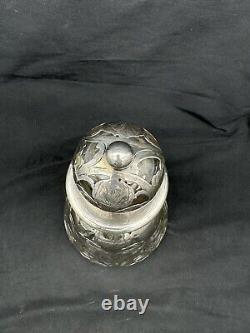 Antique Alvin Art Nouveau Sterling Silver Overlay Glass Decanter, 10.75 Tall