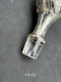 Antique Alvin Art Nouveau Sterling Silver Overlay Glass Decanter, 10.75 Tall