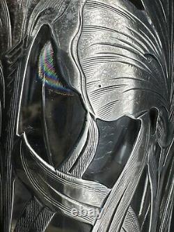 Antique Alvin Art Nouveau Sterling Silver Overlay Glass Decanter, 10.75 Tall