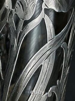 Antique Alvin Art Nouveau Sterling Silver Overlay Glass Decanter, 10.75 Tall