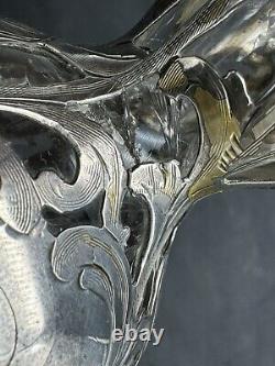 Antique Alvin Art Nouveau Sterling Silver Overlay Glass Decanter, 10.75 Tall