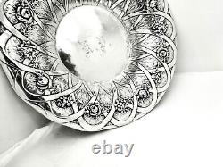 Antique Alvin Chippendale Old Sterling Silver Serving Bowl, Raised Floral, 8.5