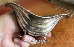 Antique Alvin Co Sterling Silver Ribbed Boat Form Claw Feet Candy Bowl