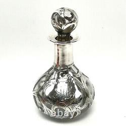 Antique Alvin Corp. Sterling Silver Overlay Glass Decanter / Perfume Bottle 3.5