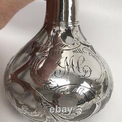 Antique Alvin Corp. Sterling Silver Overlay Glass Decanter / Perfume Bottle 3.5