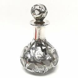 Antique Alvin Corp. Sterling Silver Overlay Glass Decanter / Perfume Bottle 3.5