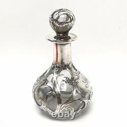 Antique Alvin Corp. Sterling Silver Overlay Glass Decanter / Perfume Bottle 3.5