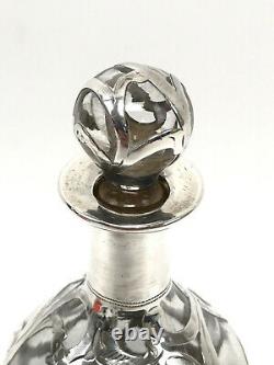 Antique Alvin Corp. Sterling Silver Overlay Glass Decanter / Perfume Bottle 3.5