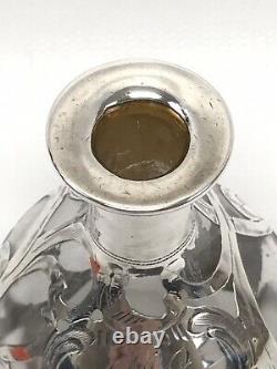 Antique Alvin Corp. Sterling Silver Overlay Glass Decanter / Perfume Bottle 3.5