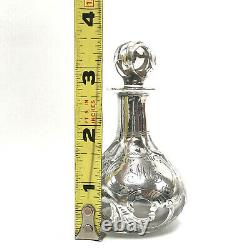 Antique Alvin Corp. Sterling Silver Overlay Glass Decanter / Perfume Bottle 3.5