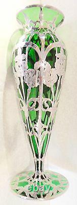 Antique Alvin, Gorham very tall sterling overlay glass vase