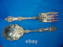 Antique Alvin Orange Blossom Pattern Sterling Cold Meat Fork + Berry Spoon