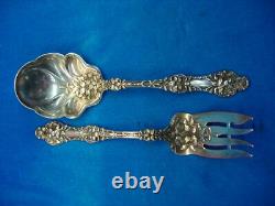 Antique Alvin Orange Blossom Pattern Sterling Cold Meat Fork + Berry Spoon