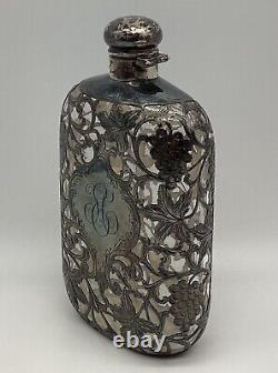 Antique Alvin Overlay Flask Sterling Fine Silver 999/1000 Victorian c. 1893
