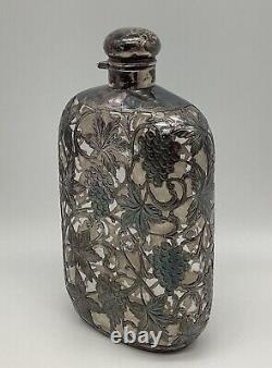 Antique Alvin Overlay Flask Sterling Fine Silver 999/1000 Victorian c. 1893