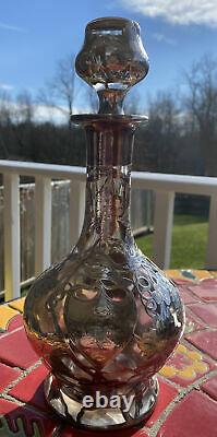 Antique Alvin Sterling Silver 999/1000 Overlay Crystal Decanter Grapes 11 Inch