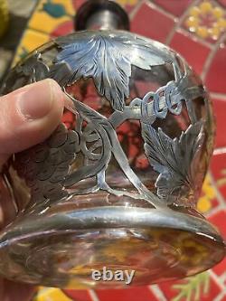 Antique Alvin Sterling Silver 999/1000 Overlay Crystal Decanter Grapes 11 Inch