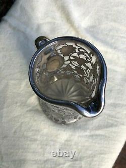 Antique Alvin Sterling Silver 999/1000 Overlay Crystal Decanter Pitcher Grapes