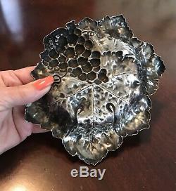 Antique Alvin Sterling Silver Dish Ornate Repousse Grapes Circa 1900