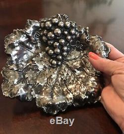 Antique Alvin Sterling Silver Dish Ornate Repousse Grapes Circa 1900