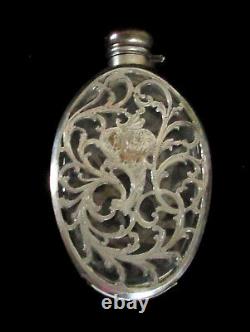 Antique Alvin Sterling Silver Overlay Crystal Flask