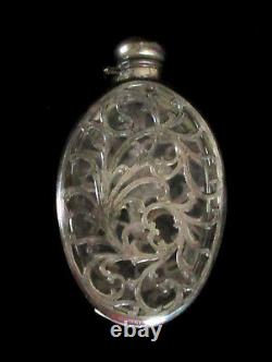 Antique Alvin Sterling Silver Overlay Crystal Flask