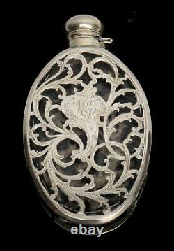 Antique Alvin Sterling Silver Overlay Crystal Flask #196