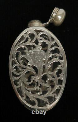 Antique Alvin Sterling Silver Overlay Crystal Flask #196