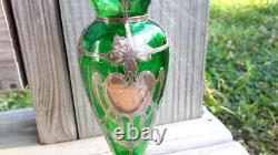 Antique Alvin Vase Art Nouveau American Green Glass Sterling Silver Overlay 6