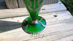 Antique Alvin Vase Art Nouveau American Green Glass Sterling Silver Overlay 6