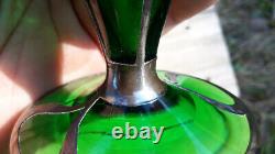 Antique Alvin Vase Art Nouveau American Green Glass Sterling Silver Overlay 6