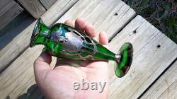 Antique Alvin Vase Art Nouveau American Green Glass Sterling Silver Overlay 6