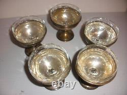 Antique Alvin lot of 5 Sterling Silver Sherbet Dessert Cups etched glass Inserts