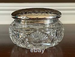 Antique American Brilliant Crystal bon bon candy jar Sterling Silver Alvin lid