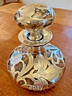 Antique Art Nouveau Alvin Sterling Silver Overlay Clear Glass Perfume Bottle