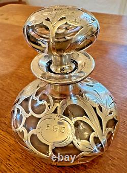 Antique Art Nouveau Alvin Sterling Silver Overlay Clear Glass Perfume Bottle
