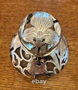 Antique Art Nouveau Alvin Sterling Silver Overlay Clear Glass Perfume Bottle