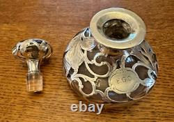 Antique Art Nouveau Alvin Sterling Silver Overlay Clear Glass Perfume Bottle