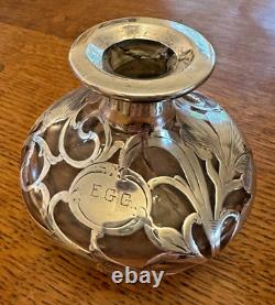 Antique Art Nouveau Alvin Sterling Silver Overlay Clear Glass Perfume Bottle