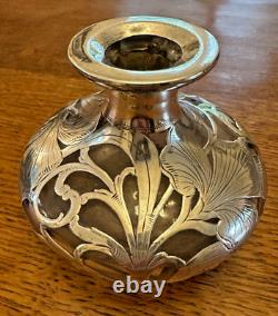 Antique Art Nouveau Alvin Sterling Silver Overlay Clear Glass Perfume Bottle