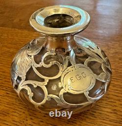 Antique Art Nouveau Alvin Sterling Silver Overlay Clear Glass Perfume Bottle