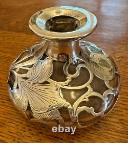 Antique Art Nouveau Alvin Sterling Silver Overlay Clear Glass Perfume Bottle