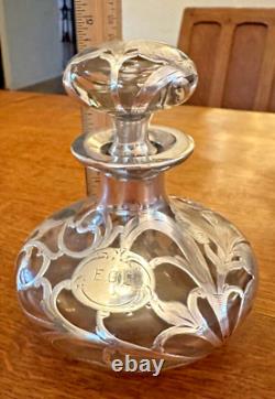 Antique Art Nouveau Alvin Sterling Silver Overlay Clear Glass Perfume Bottle