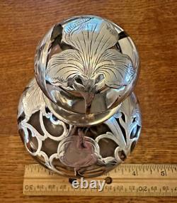 Antique Art Nouveau Alvin Sterling Silver Overlay Clear Glass Perfume Bottle