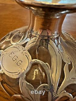 Antique Art Nouveau Alvin Sterling Silver Overlay Clear Glass Perfume Bottle
